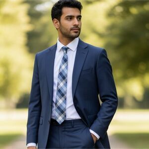 Ryan Seacrest WeHo Blue Plaid Silk Tie 3" 59" Modern Business Wedding